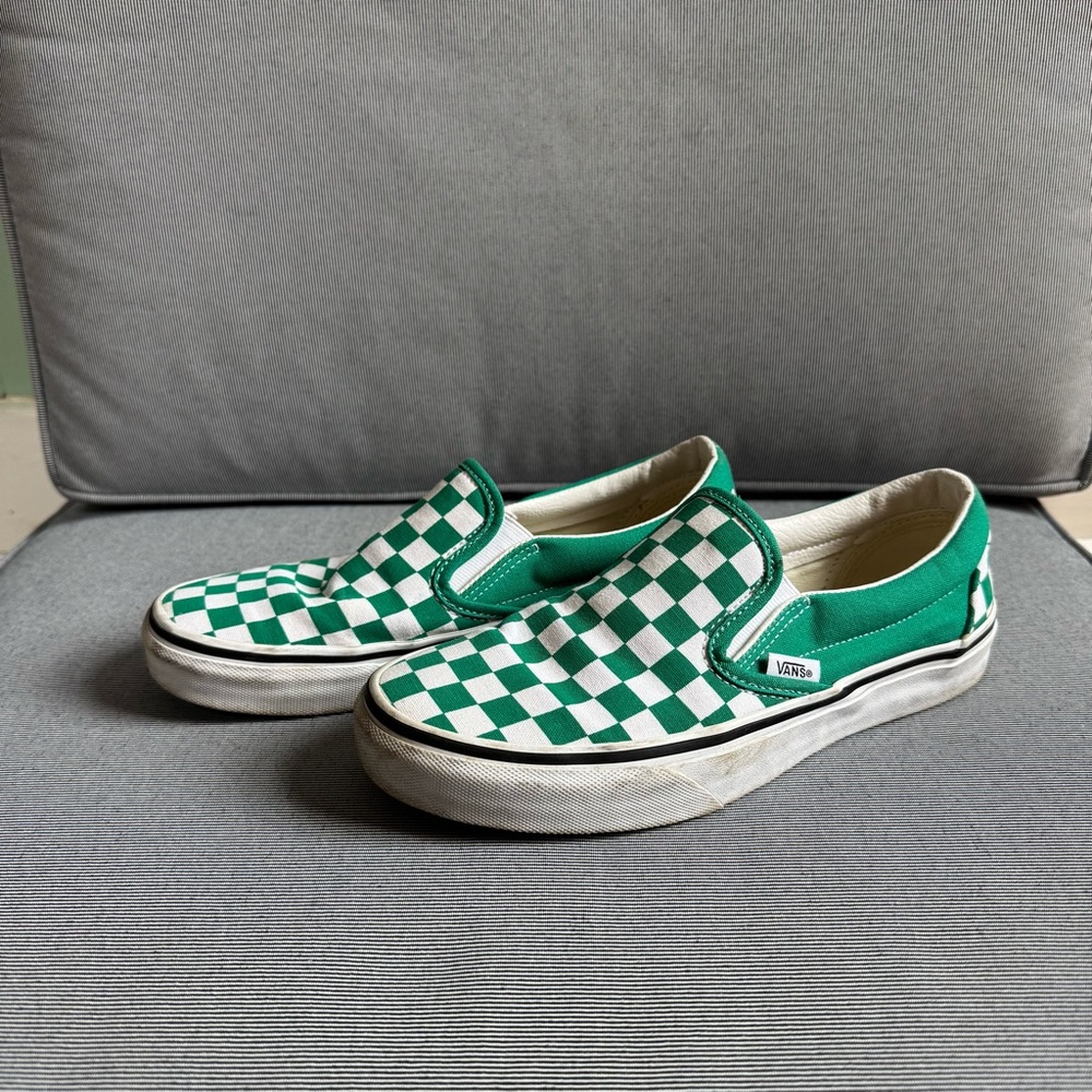 Vans Green and White Checkerboard Slip-On Sneaker - Picture 2 of 5